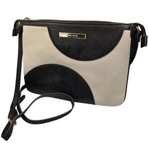 Anne Klein Crossbody Bag Black & White Monochrome Adjustable Strap Gold Zip